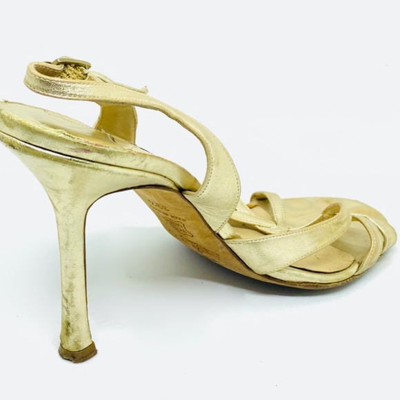 Jimmy Choo: Metallic Gold Lame & Leather, Sandals/ - Picture 16 of 16